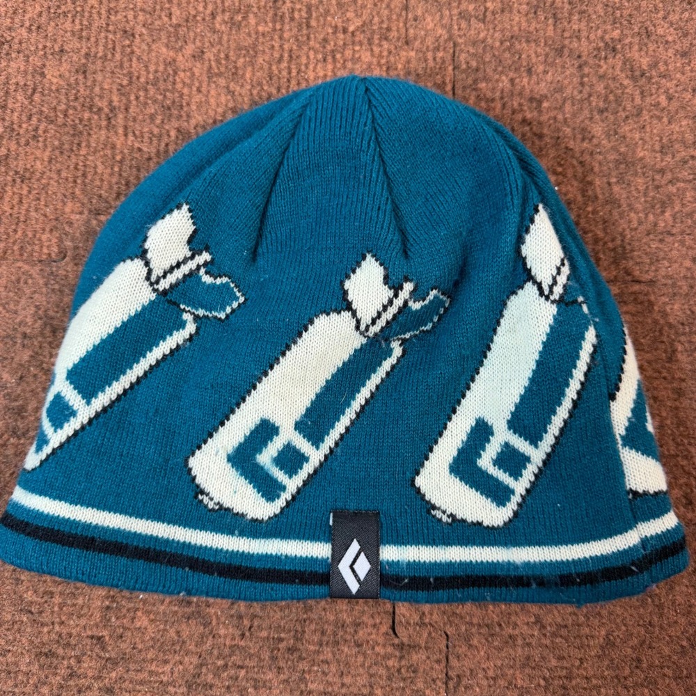 Black Diamond Beanie Teal Fleece Lined Knit Skier Graphic Hat One Size RN 118258